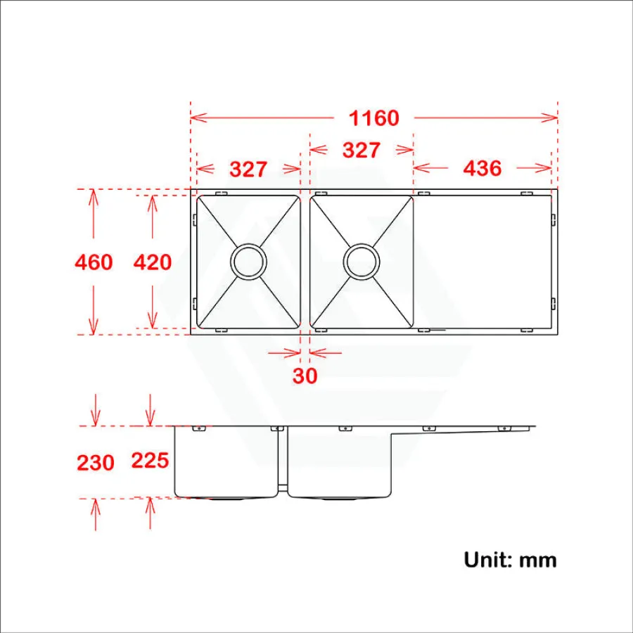 1160x460x230mm Rose Gold 1.2mm Handmade Top/Undermount Double Bowls Kitchen Sink