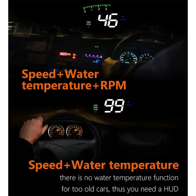3.5 Inch Vehicle Head Up Display Car Speed Engine Revs Water Temp Voltage Mileage