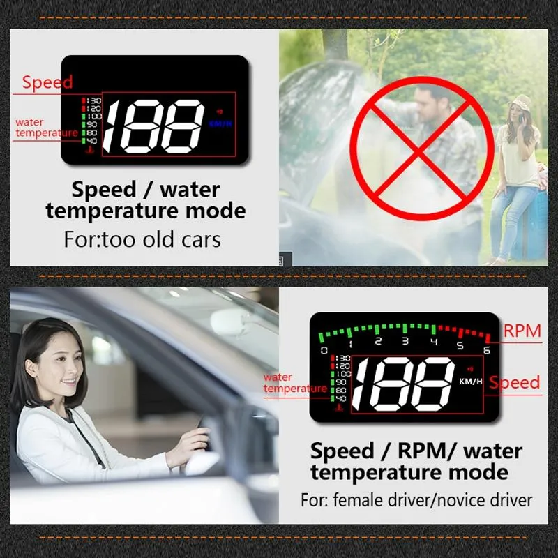 3.5 Inch Vehicle Head Up Display Car Speed Engine Revs Water Temp Voltage Mileage