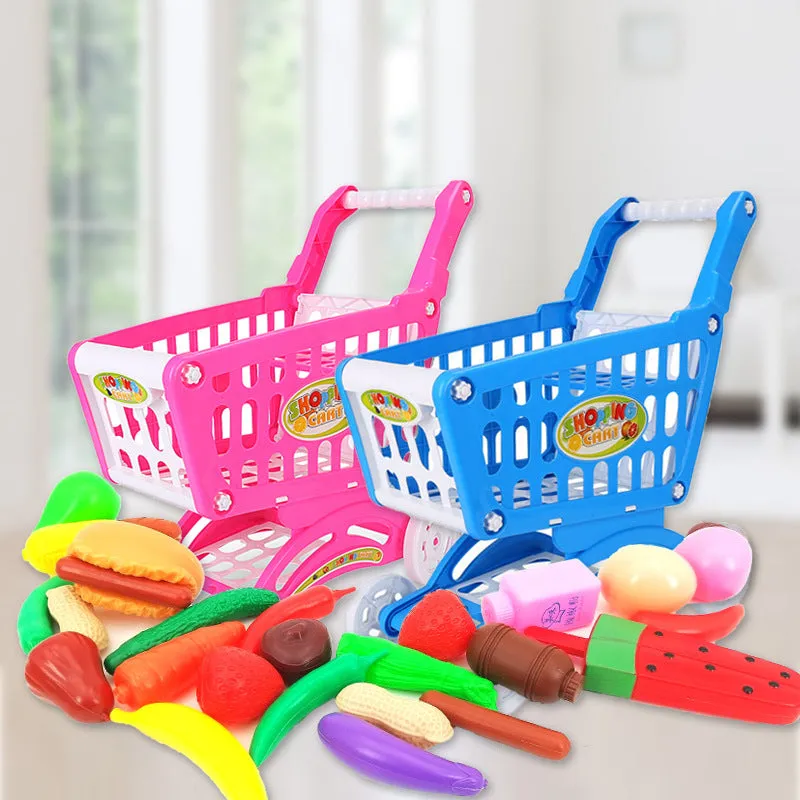 After home toy children's shopping cart set Child kitchen cut fruit simulation supermarket truck night market stall