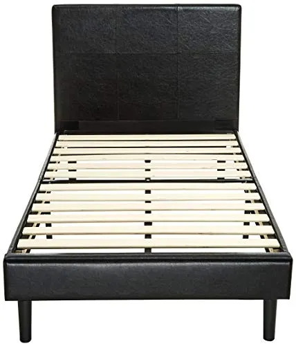 Amazon Basics Faux Leather Upholstered Platform Bed Frame with Wooden Slats, Twin