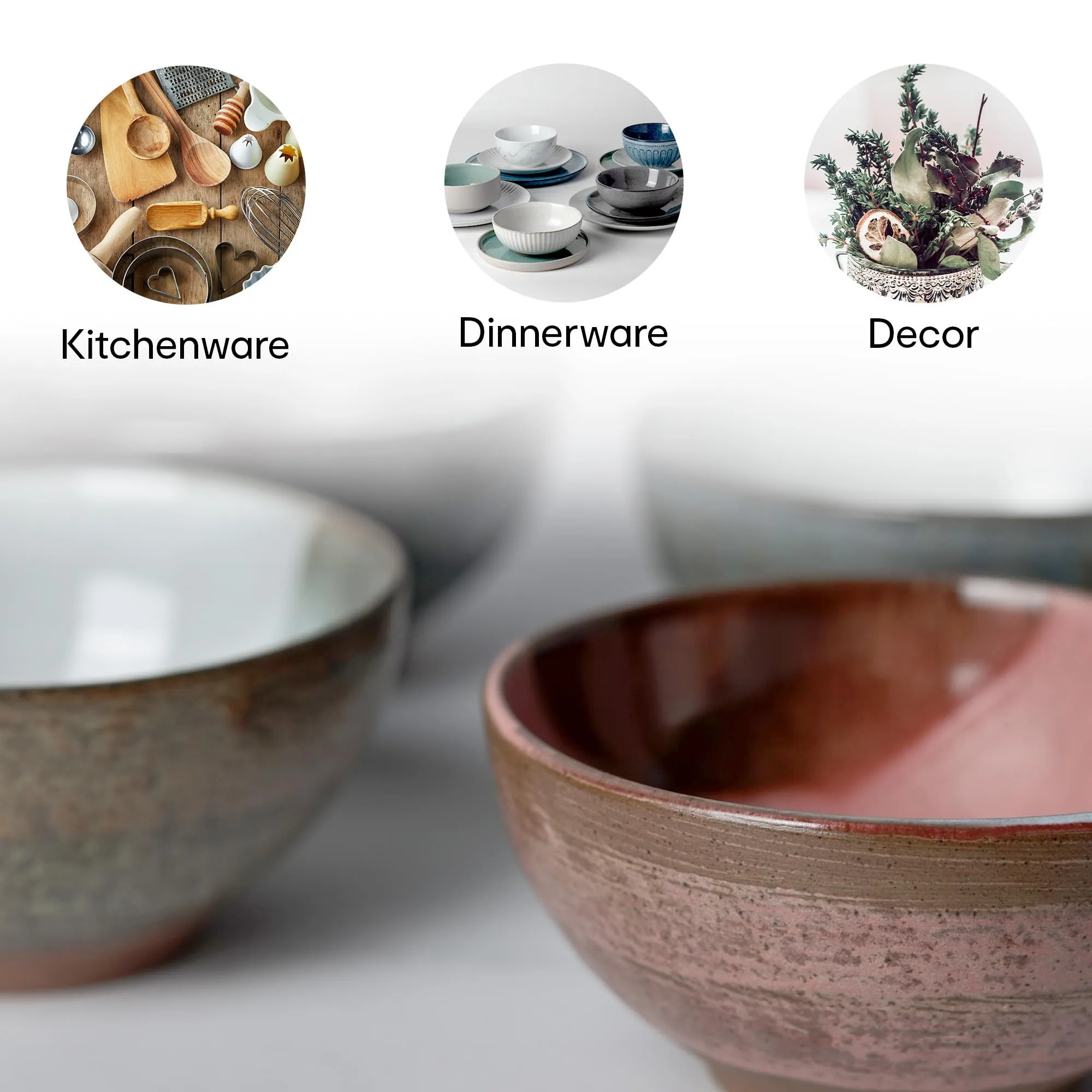 Anko Hand Glazed Mini Bowls - Set of 4 | Terracotta Designer Dessert Cup for Serving Ice Cream, Sundaes, Sweets, Snacks, Fruits, Pudding | Kitchen Bowl for Hot & Cold Meals | Pink, Grey, Brown, Rose