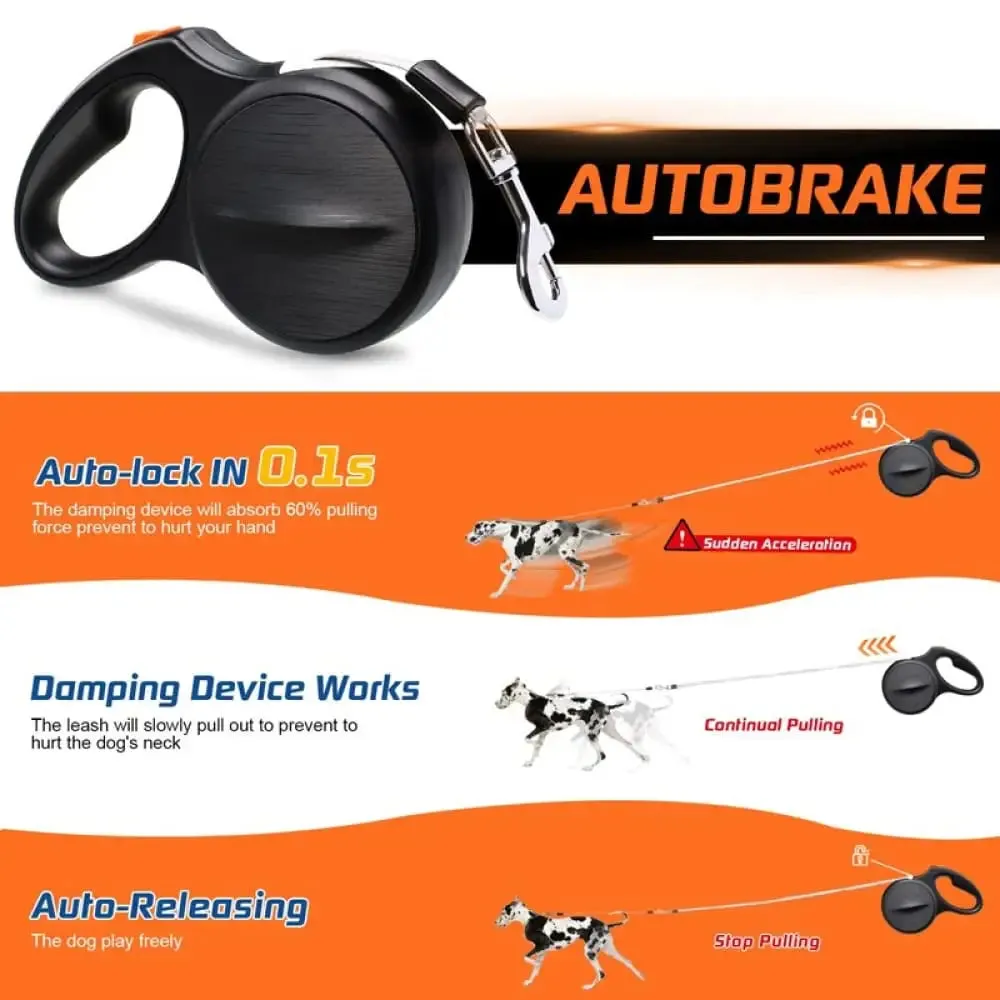 Autobrake Retractable Comfortable Heavy Duty no Tangle Leash for Large Dogs Prevent Pulling