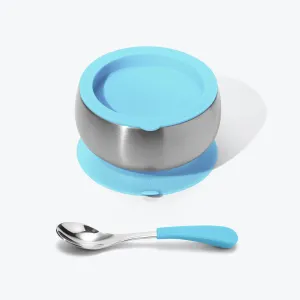 Avanchy Stainless Steel Baby Bowl with Spoon Combo   Air Tight Lid - Blue