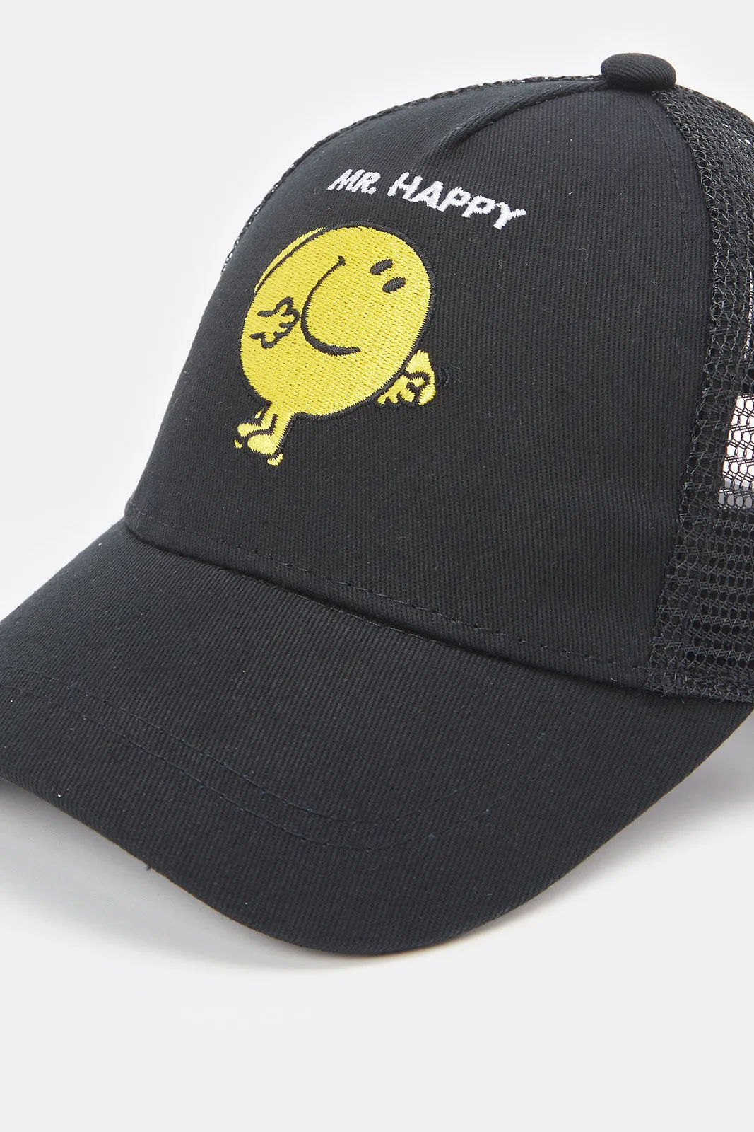 Boys Black Smiley Face Print Cap