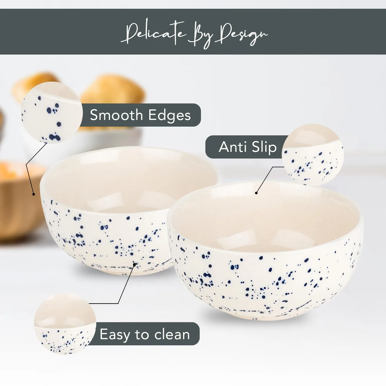Ekhasa Ceramic Bowl Set for Kitchen (Microwave Safe, 2 Pcs, 400ml) | Ideal for Serving, Soup Bowl, Salad Bowl, Ramen Bowl, Pasta Bowl, Maggie Bowl, Noodle Bowl, Rice, Oats & Fruit Bowl
