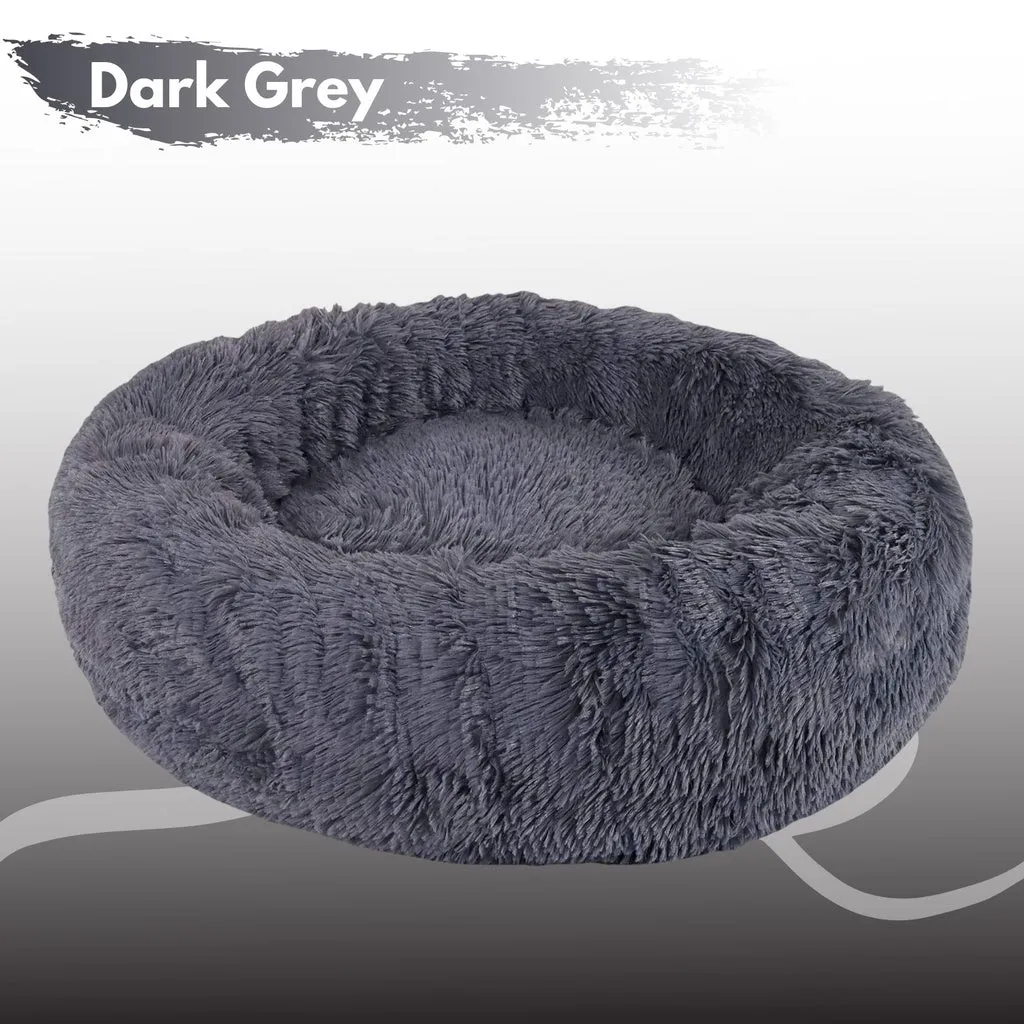 Extra Large Plush Round Pet Bed, Dark Grey, 100cm