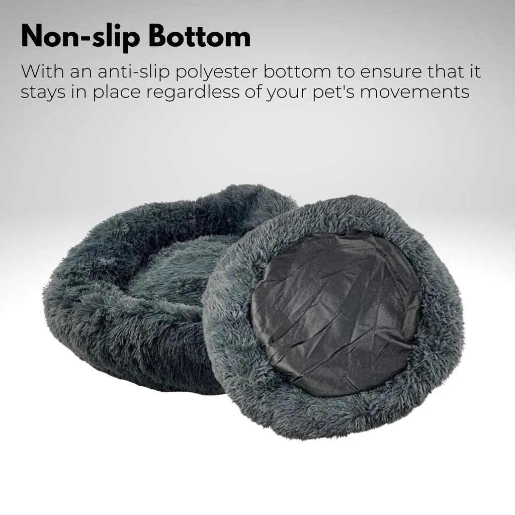 Extra Large Plush Round Pet Bed, Dark Grey, 100cm