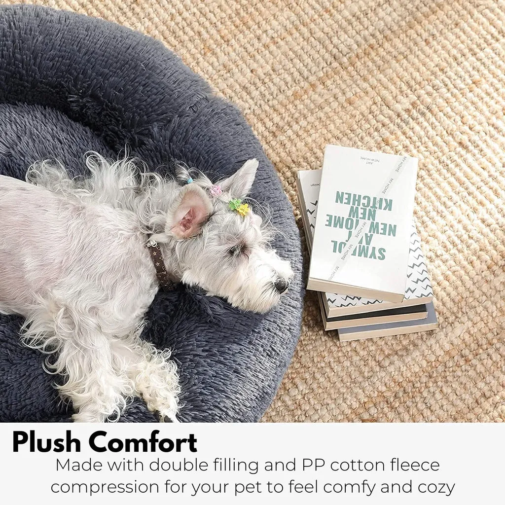 Extra Large Plush Round Pet Bed, Dark Grey, 100cm
