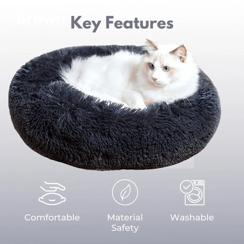 Extra Large Plush Round Pet Bed, Dark Grey, 100cm