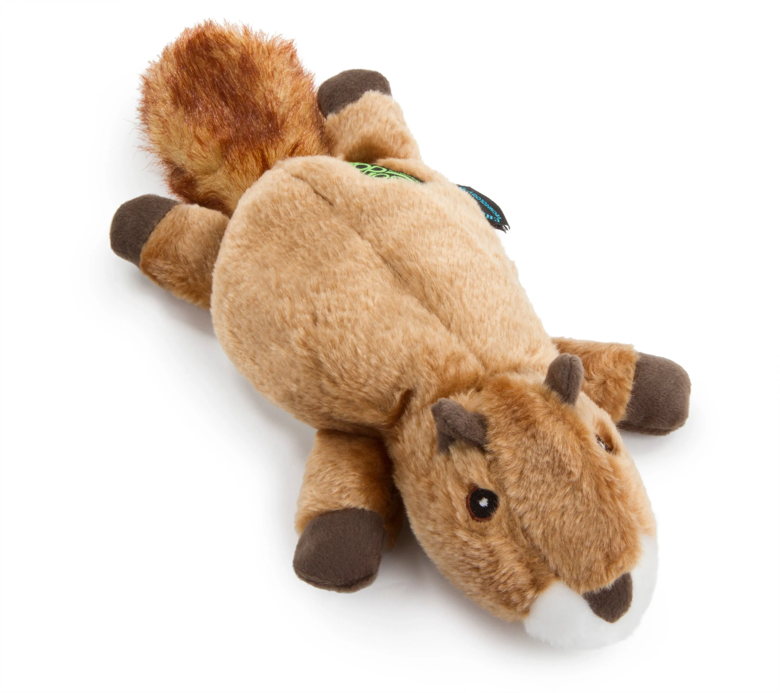 goDog Flatz Squirrel Squeaky Plush Flattie Dog Toy, Chew Guard Technology, Brown, Large