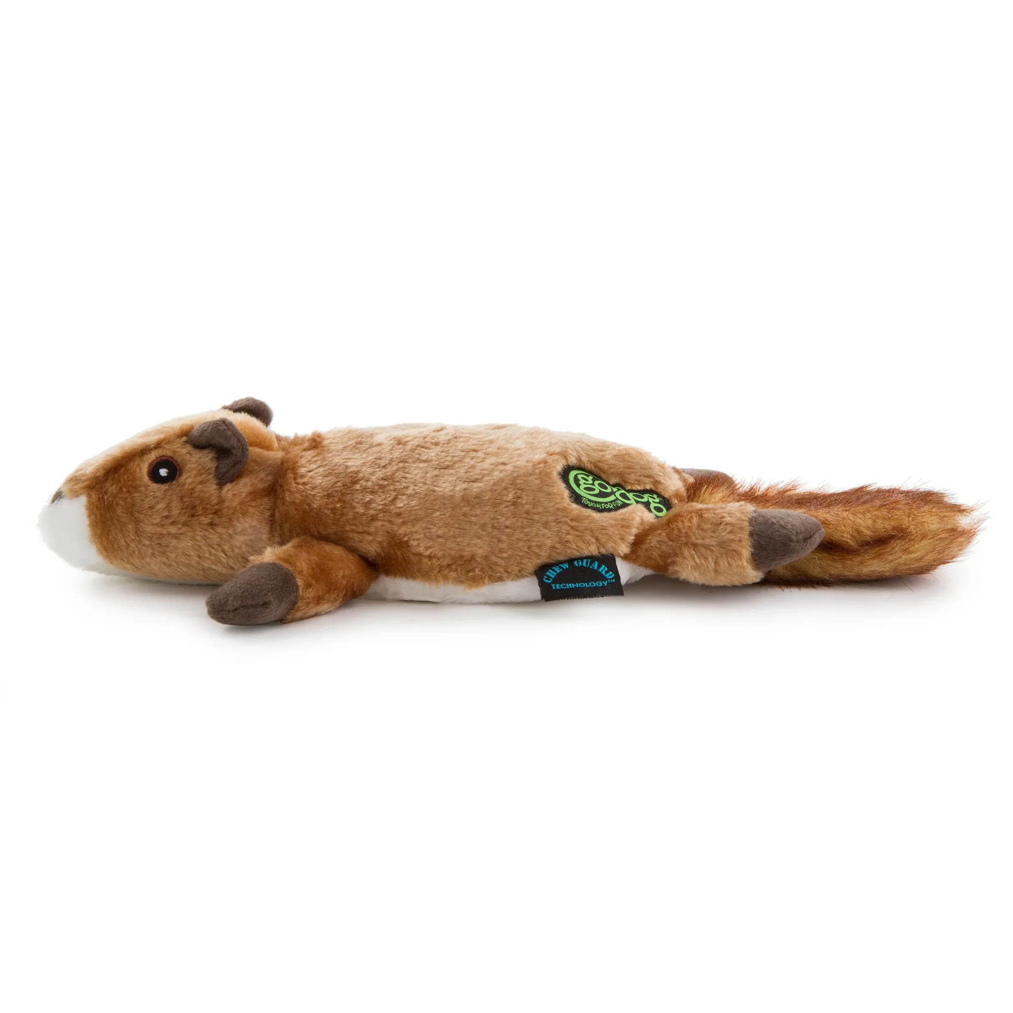 goDog Flatz Squirrel Squeaky Plush Flattie Dog Toy, Chew Guard Technology, Brown, Large