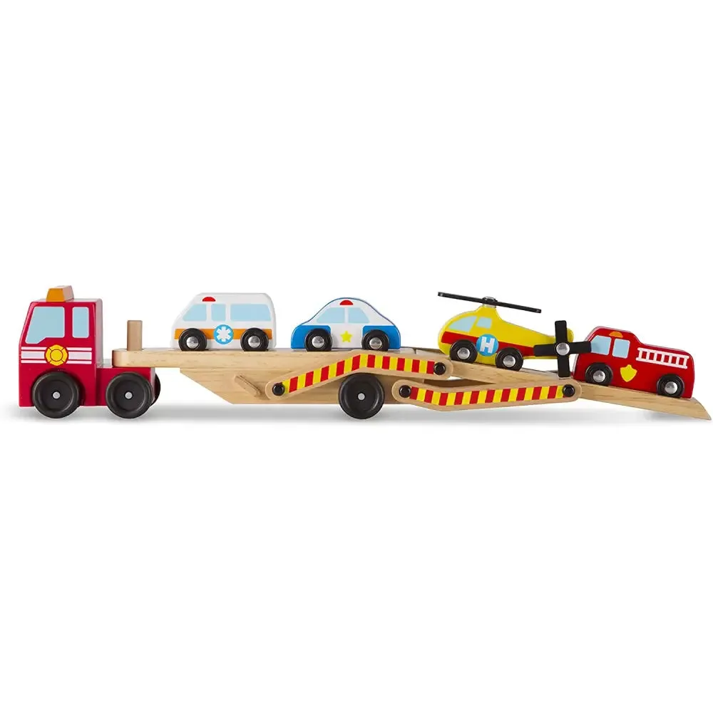 Melissa & Doug Wooden Emergency Vehicle Car Carrier
