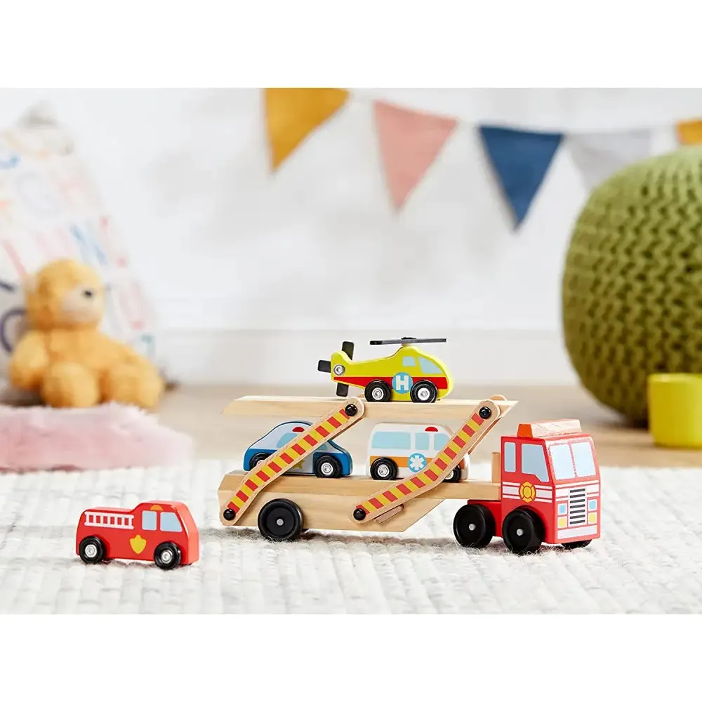 Melissa & Doug Wooden Emergency Vehicle Car Carrier