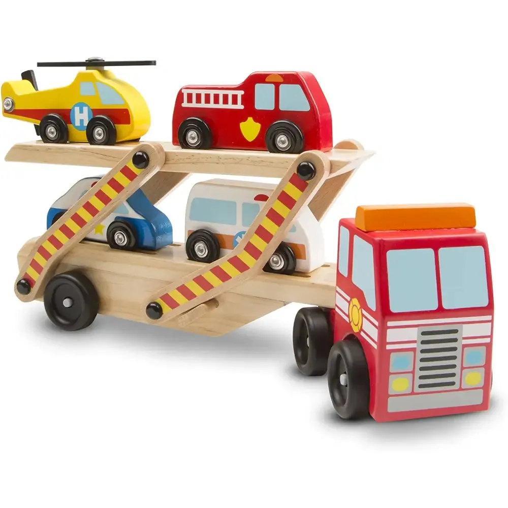 Melissa & Doug Wooden Emergency Vehicle Car Carrier