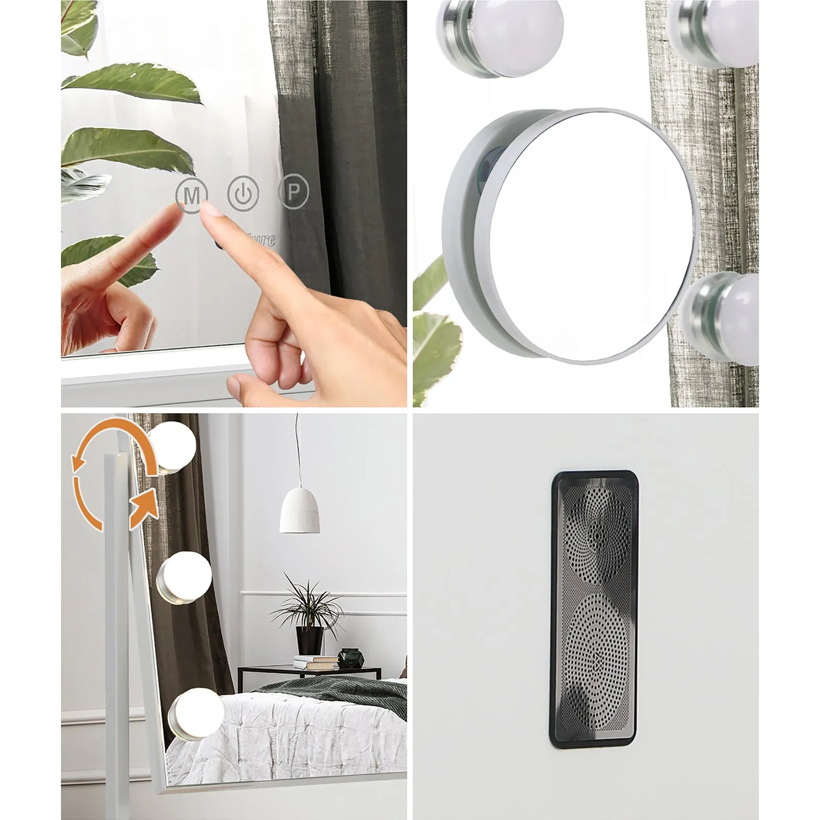 Oikiture Hollywood Makeup Mirrors LED Lights Bluetooth Rotation Vanity 58x46cm