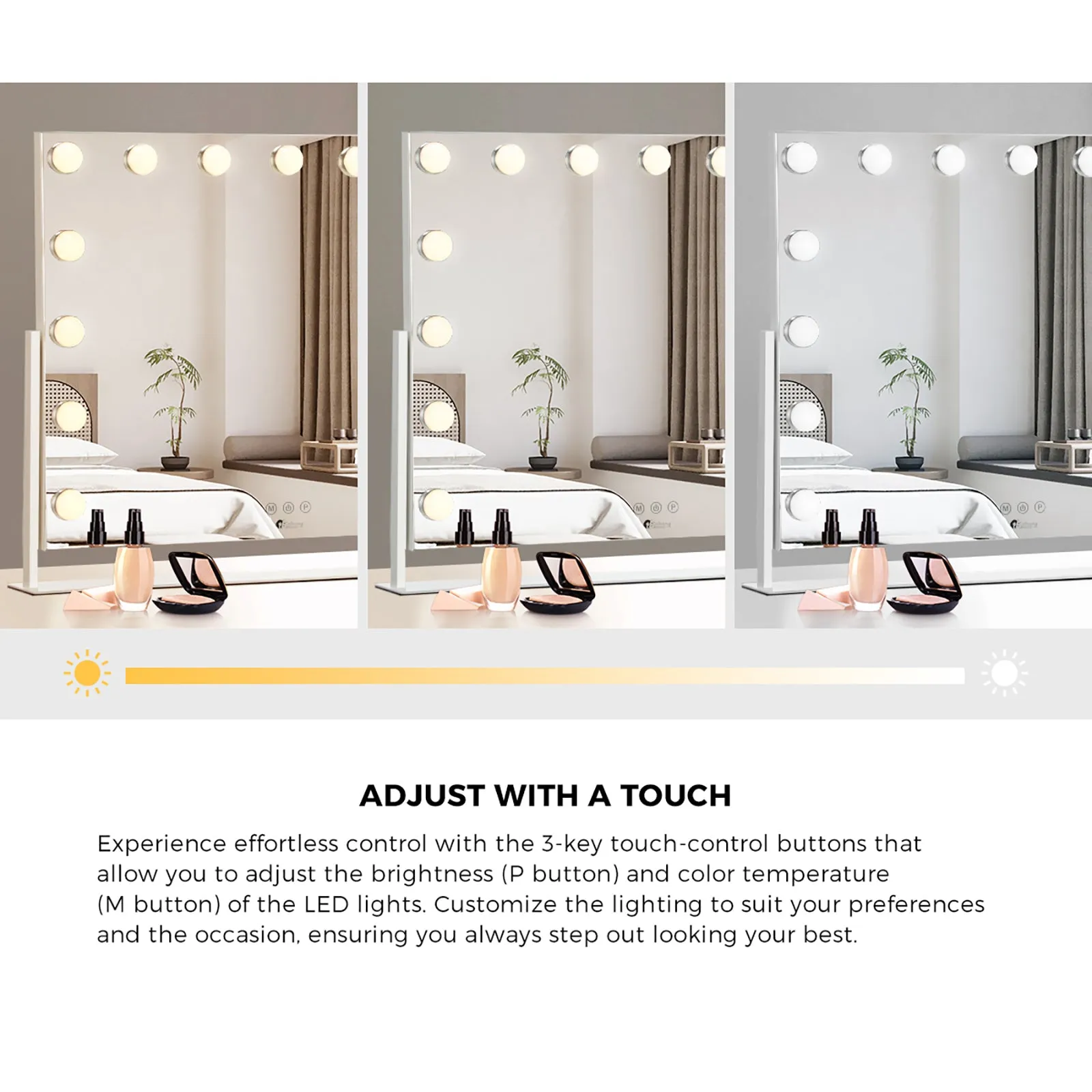 Oikiture Hollywood Makeup Mirrors LED Lights Bluetooth Rotation Vanity 58x46cm