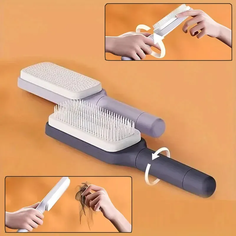 Rotatable Self-Cleaning Hair Brush  Anti-Static Scalp Massage Comb