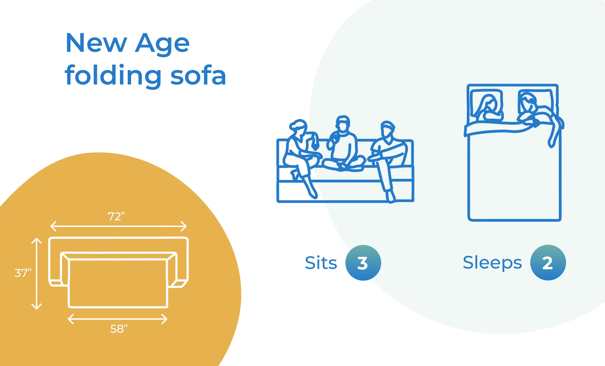 Uberlyfe New Age Folding Sofa Bed, Beige | 3 Seater | 3 Cushions- Blue Medallion Pattern